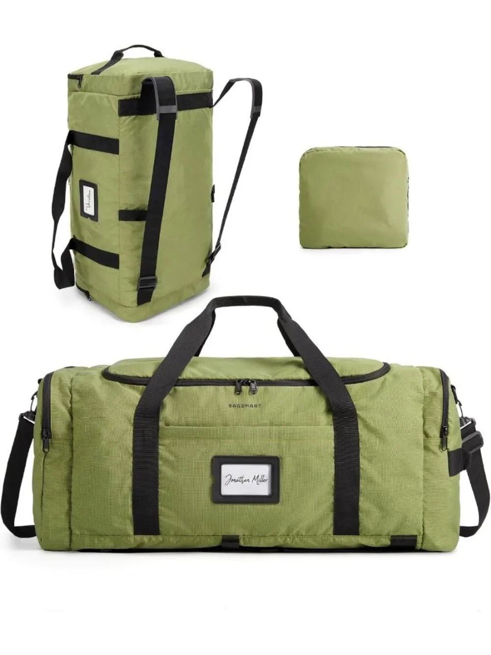 60L Foldable Duffle Bag - Large Travel Backpack & Weekender Bag, Army Green